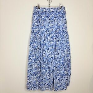 DREW Blue and White Paisley Maxi Skirt